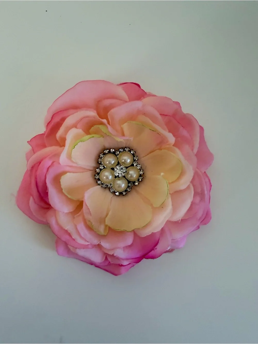 Pink Flower Hair Clip Pearl Rhinestone Center Large Floral Hair Accessory